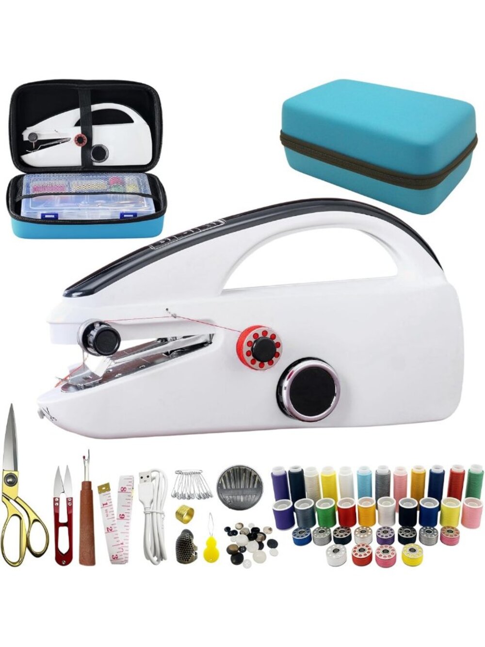 Mini Portable Heavy Duty Handheld Sewing Machine with 110-Piece Kit & Storage